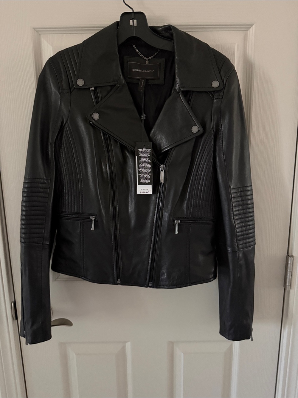 BCBGMaxAzria Black Quilted Leather Moto Jacket